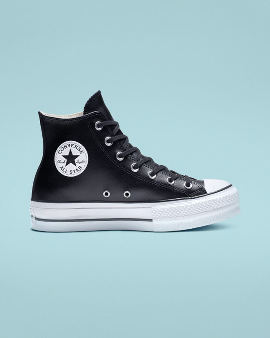 Topanky Na Platforme Converse Chuck Taylor All Star Lift Kozene Vysoke Damske Čierne Biele | SK HOMIR3